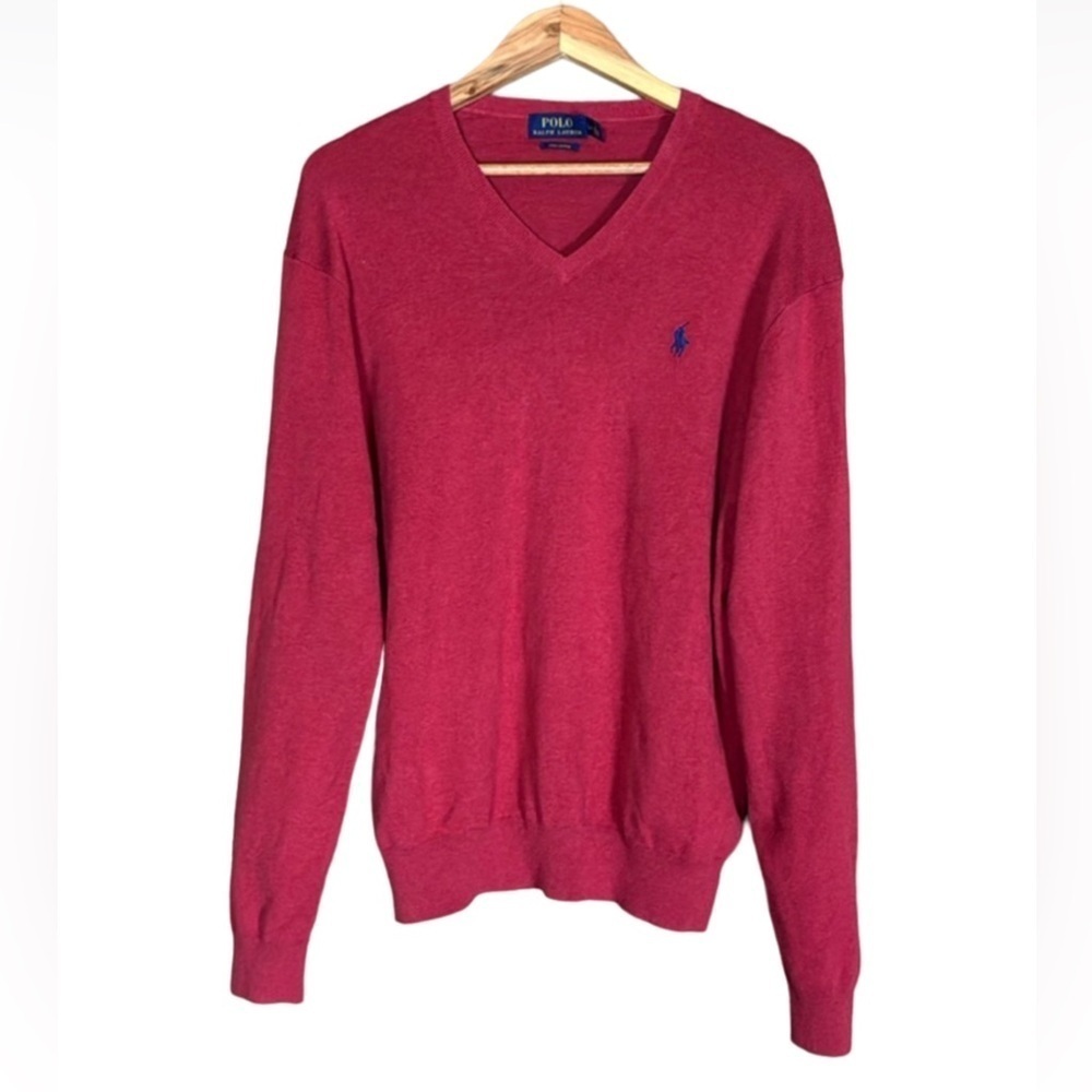 Polo by Ralph Lauren red Pima cotton v-neck sweater Size Large